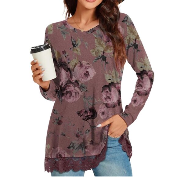 NETSMILE WOMEN'S TUNIC TOP WITH LACE HEM - Picture 2 of 4